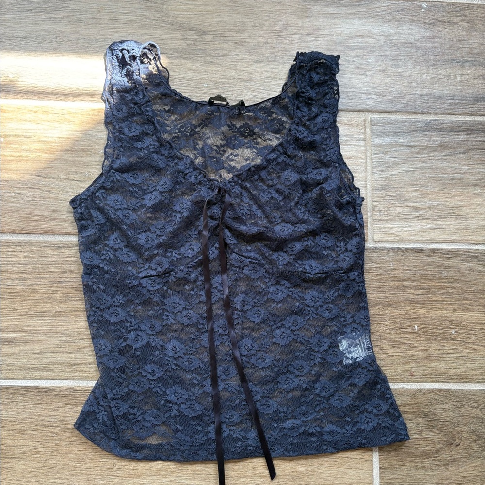 Brandy Melville Black Lace Tie-Front
